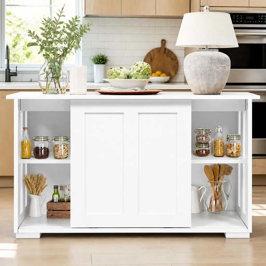 White Buffet Sideboard with Sliding Doors