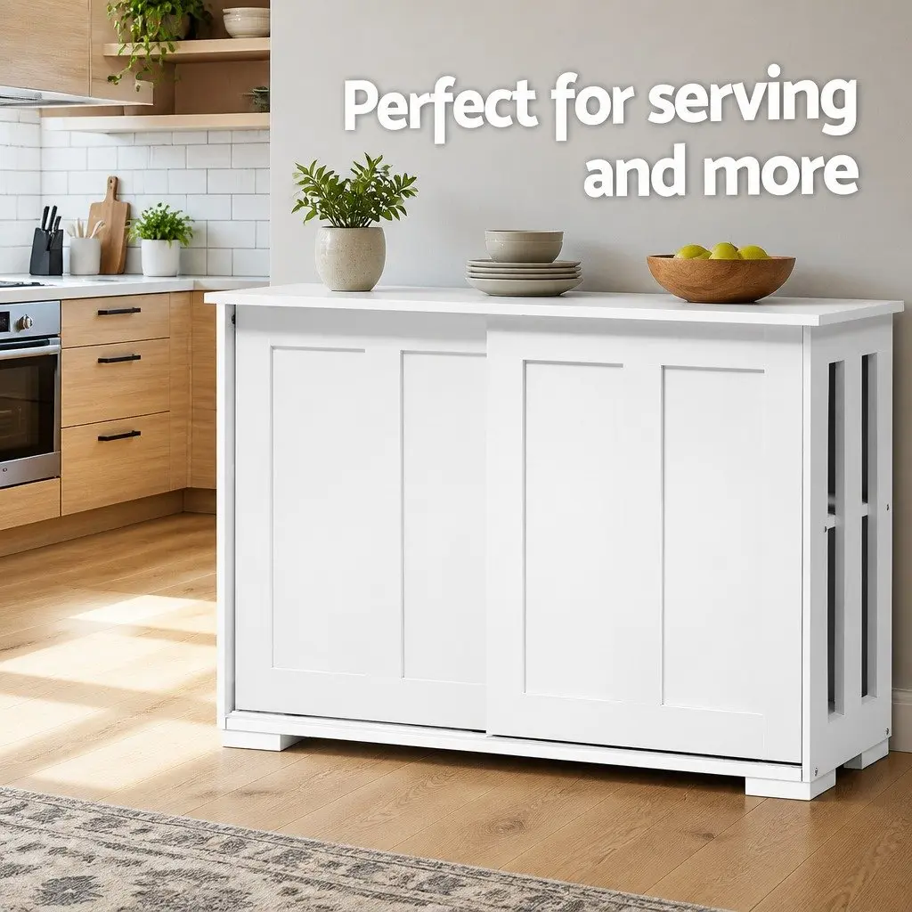White Buffet Sideboard with Sliding Doors