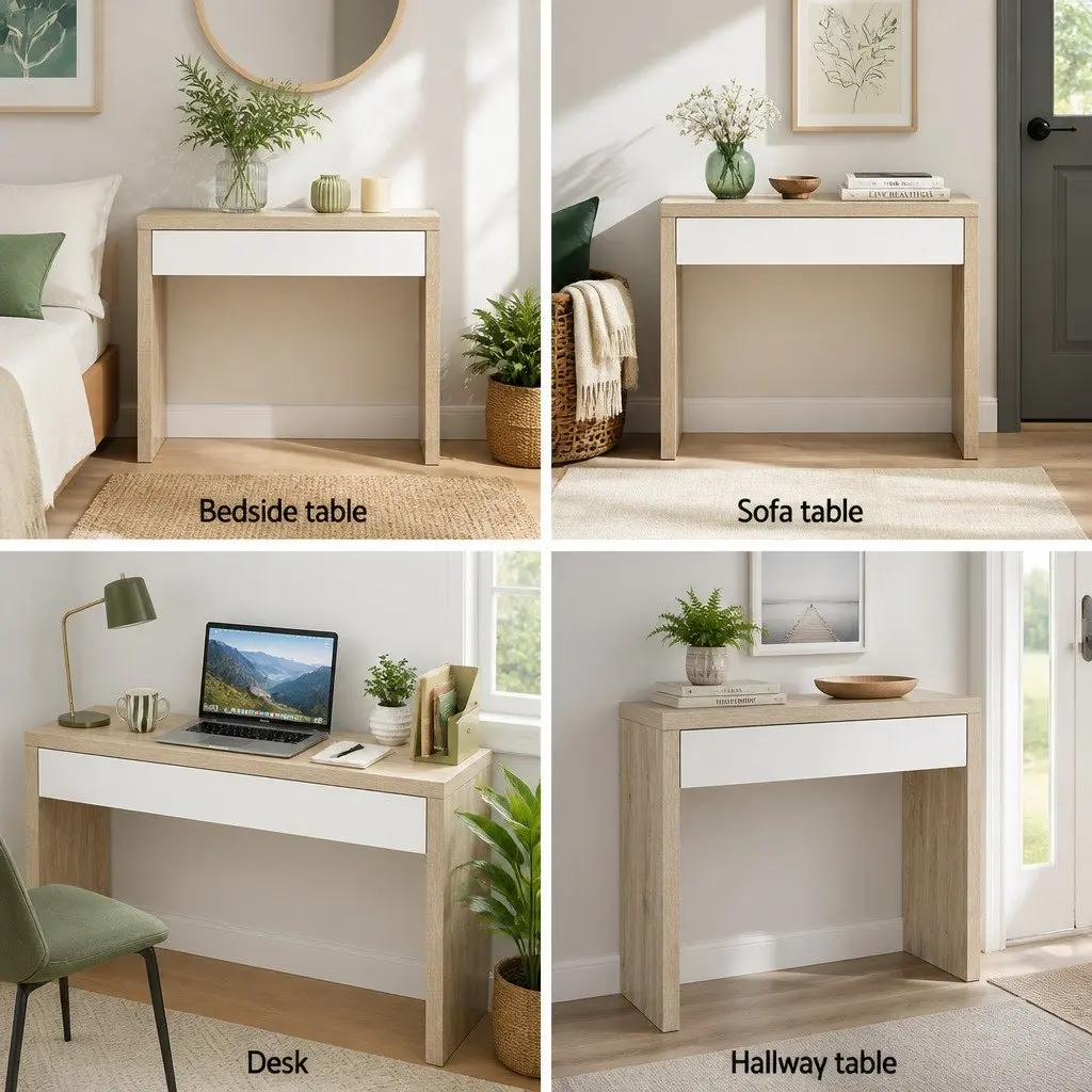 Console Table Pine Two-Tone 100cm White and Pine Entryway Side Table
