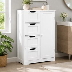 White Bathroom Cabinet with 4 Drawers & 2 Shelves