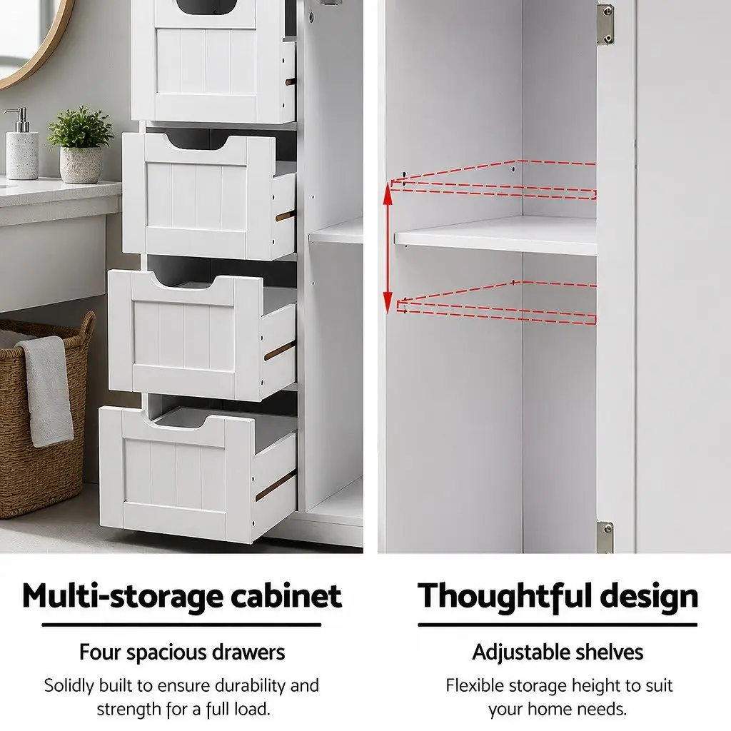 Bathroom Cabinet E1 MDF White 2-Shelf Storage Cupboard