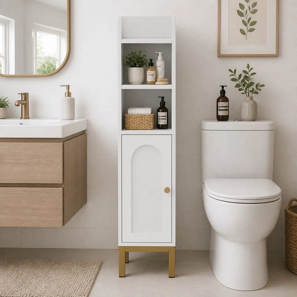 Bathroom Storage Cabinet MDF 20cm x 20cm x 84cm White