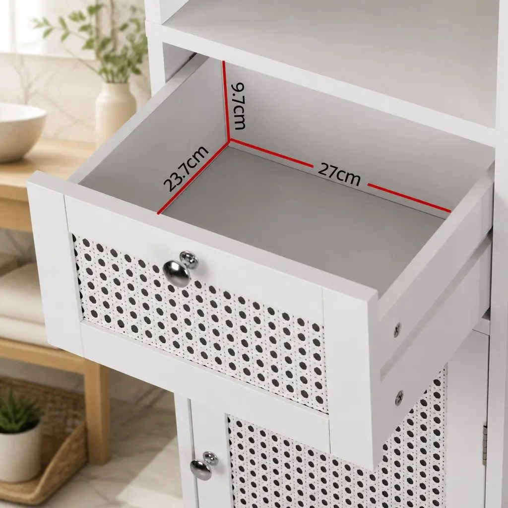 Bathroom Storage Cabinet E1 MDF PVC Rattan 161cm White Tallboy Cupboard