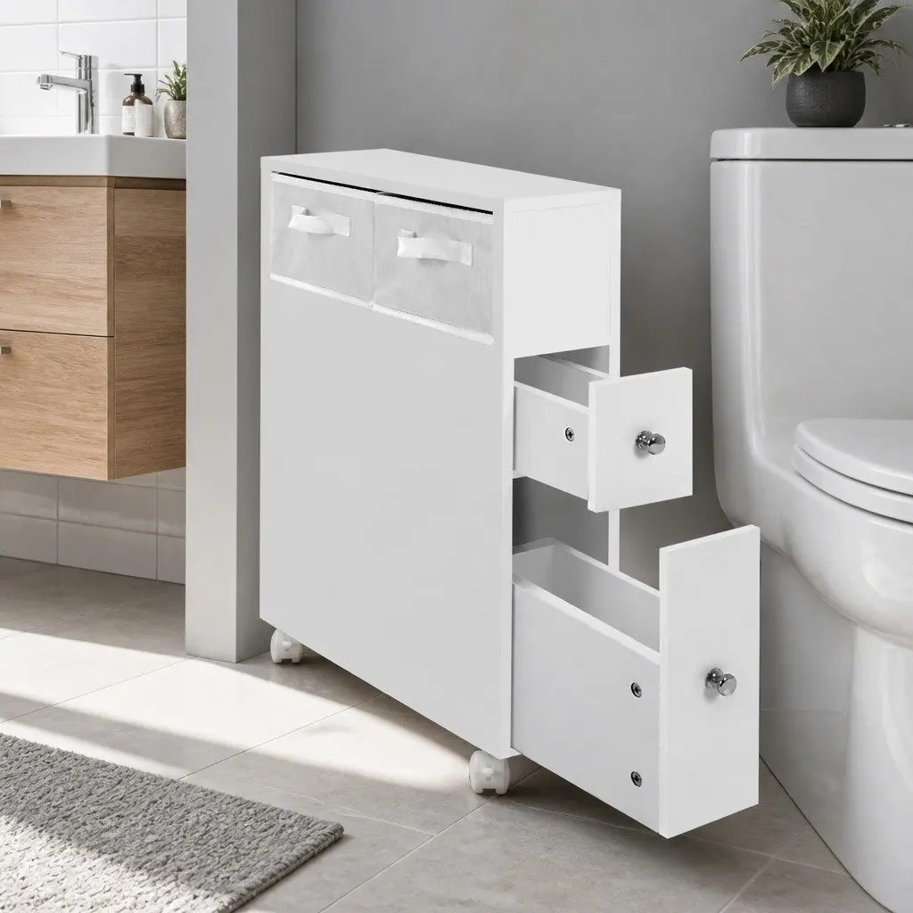 White Bathroom Cabinet Storage Caddy with Wheels