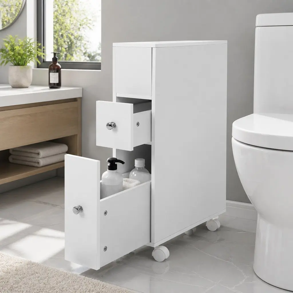 White Bathroom Cabinet Storage Caddy with Wheels