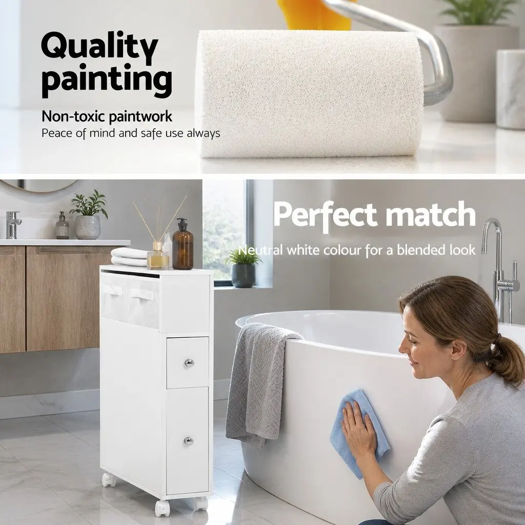 White Bathroom Cabinet Storage Caddy with Wheels