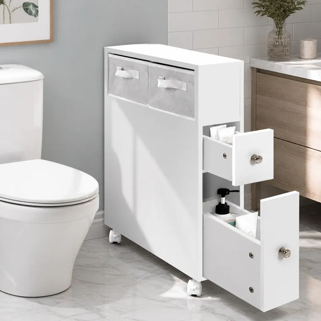 White Bathroom Cabinet Storage Caddy with Wheels