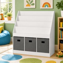 4 Tier Kids Bookshelf with Removable Bins and Safety Kit