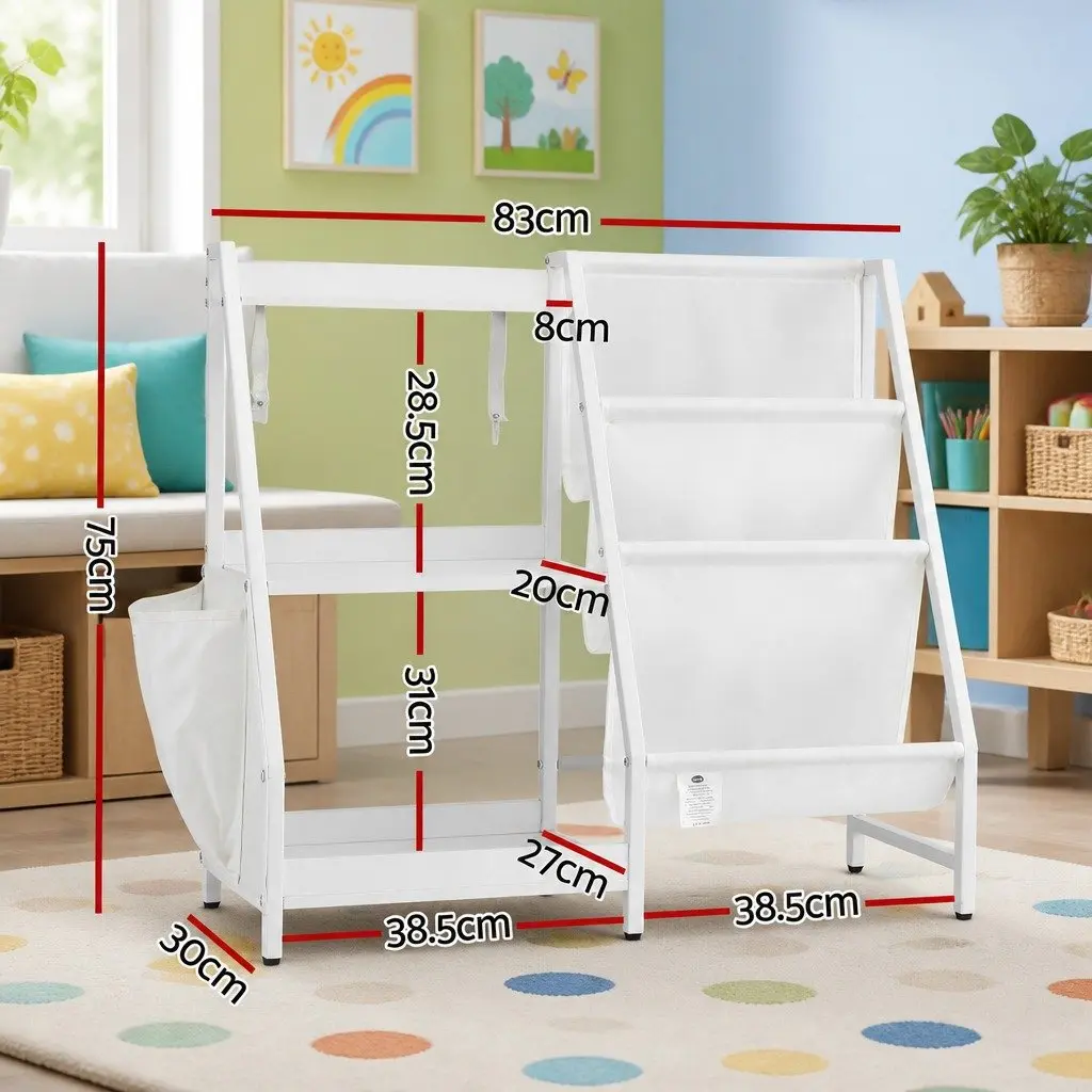 Kids Bookshelf PB with Melamine Top 3-Tier White Storage Organizer Rack
