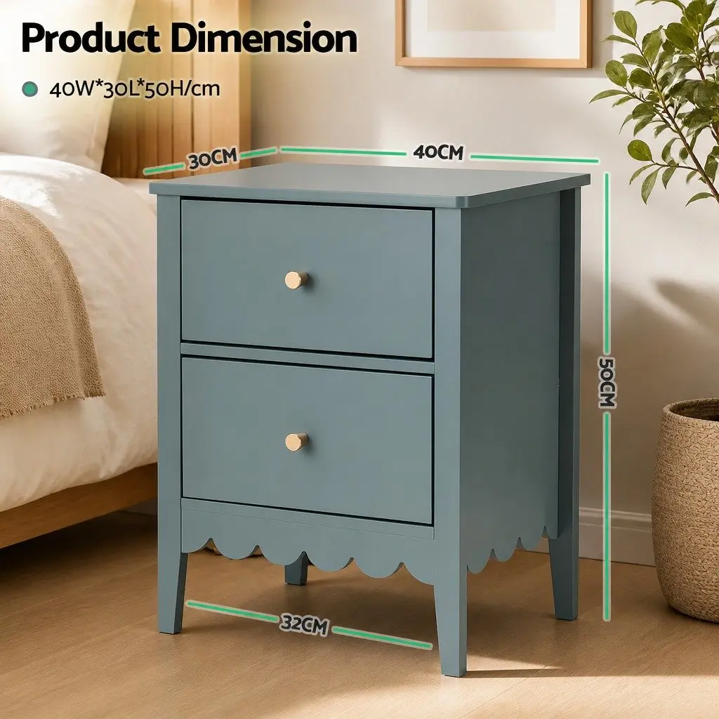 Green Bedside Table with Two Drawers