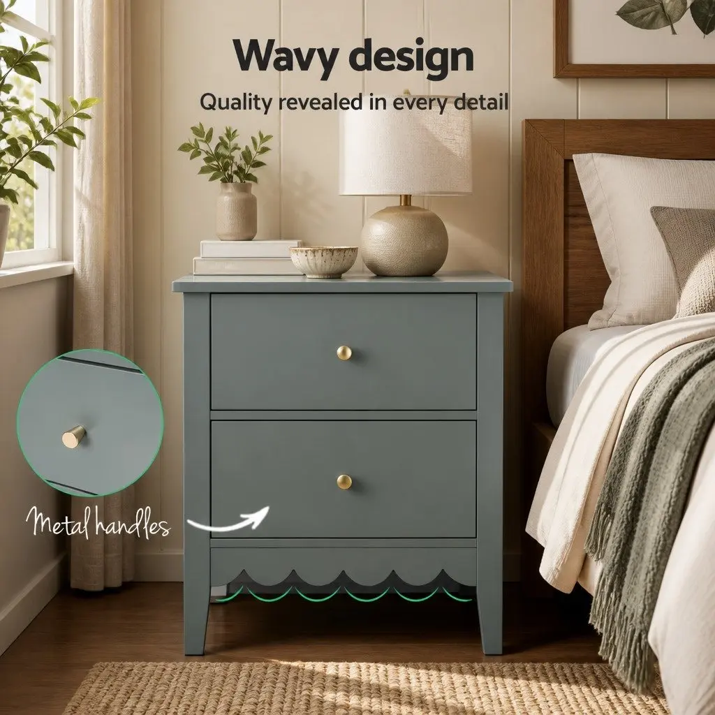 Green Bedside Table with Two Drawers