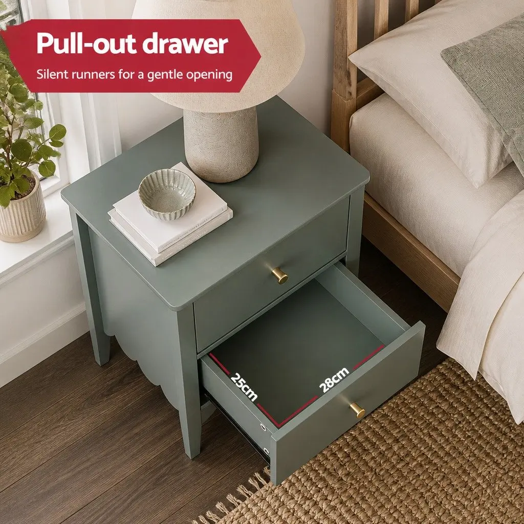 Green Bedside Table with Two Drawers