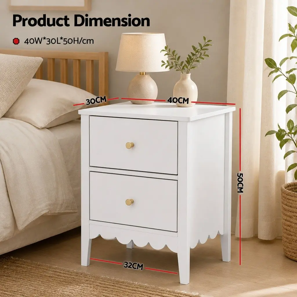 Bedside Table E1 MDF 40cm W x 30cm D x 50cm H White 2 Drawers