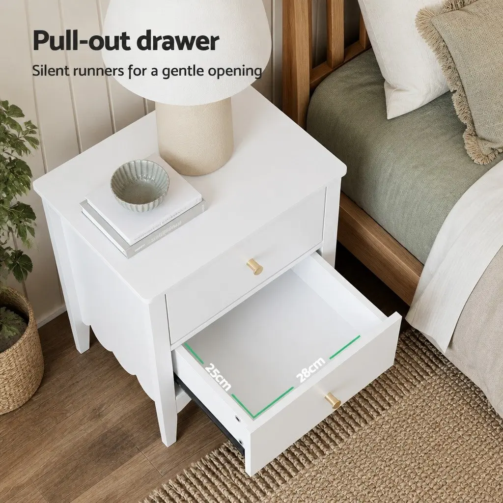 Bedside Table E1 MDF 40cm W x 30cm D x 50cm H White 2 Drawers