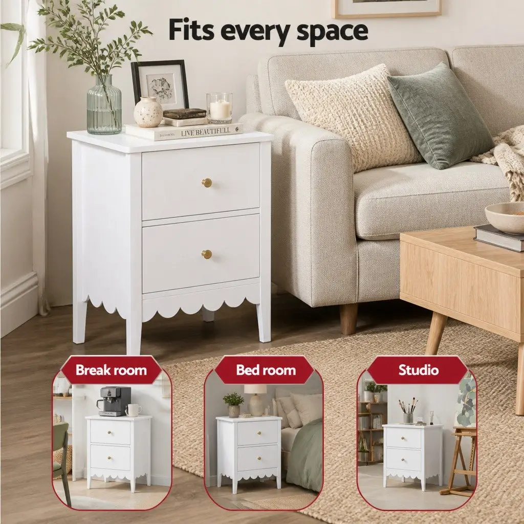 Bedside Table E1 MDF 40cm W x 30cm D x 50cm H White 2 Drawers