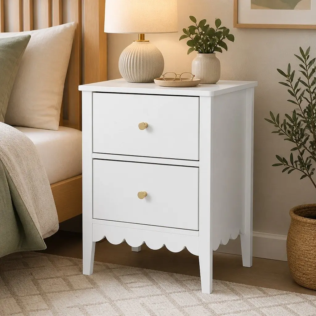 Bedside Table E1 MDF 40cm W x 30cm D x 50cm H White 2 Drawers