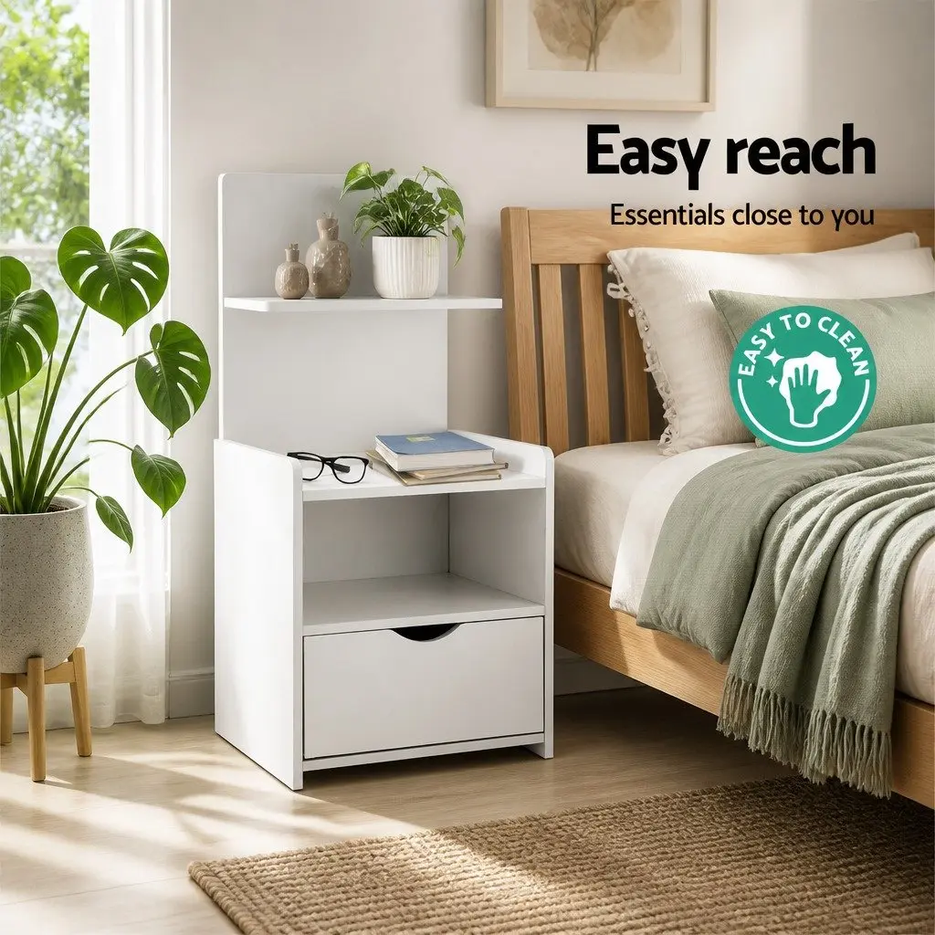 White Nightstand with 1 Drawer and Open Shelves