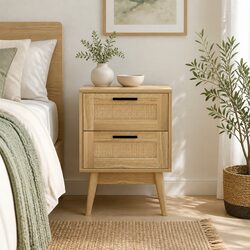 Stylish Rattan Bedside Table with 2 Drawers and Shelf