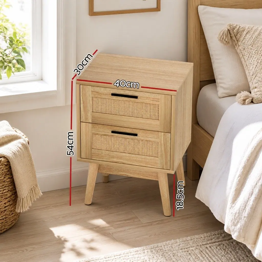 Rattan Bedside Table with 2 Drawers and Shelf