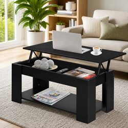 Stylish Black Lift-Top Coffee Table with Ample Storage