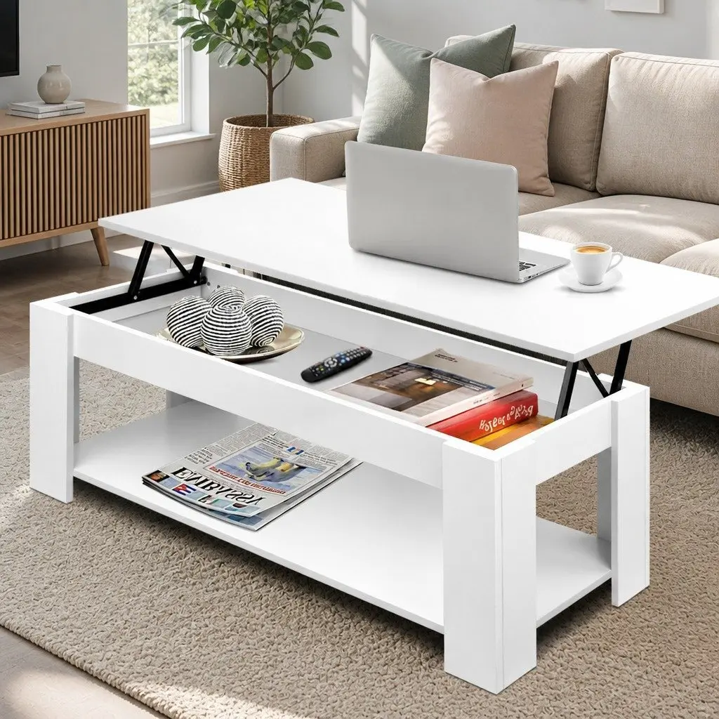 White Lift-Top Coffee Table with Storage