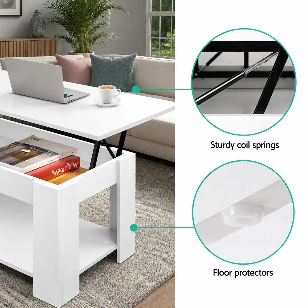 Lift-Top Coffee Table Particle Board 98 x 50 x 42cm White
