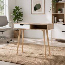 Sturdy Oak White Computer Desk with Storage Drawer