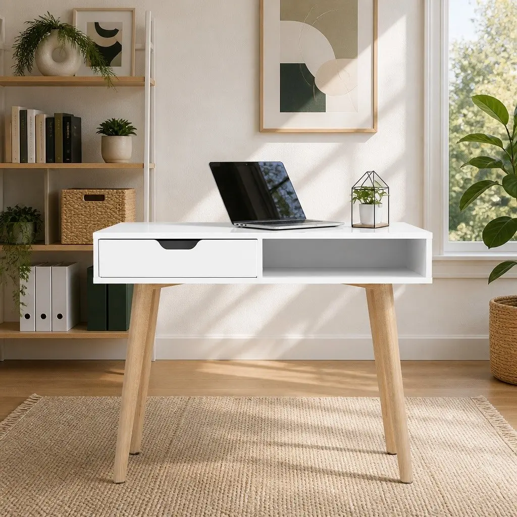 White Oak Computer Desk with Drawer