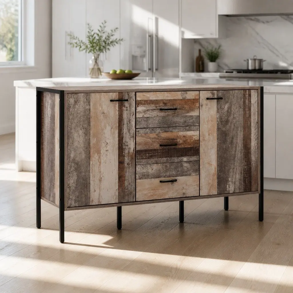 Wooden Sideboard Buffet Cabinet Storage Dining Room Furniture Dark Grey