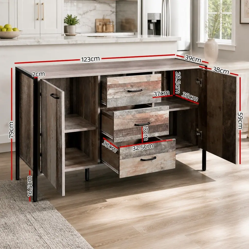Wooden Sideboard Buffet Cabinet E1 Engineer Wood Dark Grey 123cm W x 39cm D x 79cm H