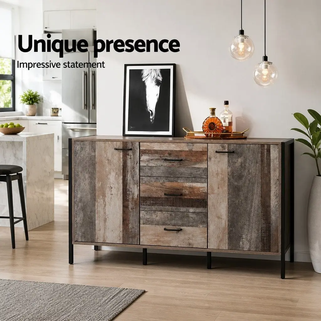 Wooden Sideboard Buffet Cabinet E1 Engineer Wood Dark Grey 123cm W x 39cm D x 79cm H