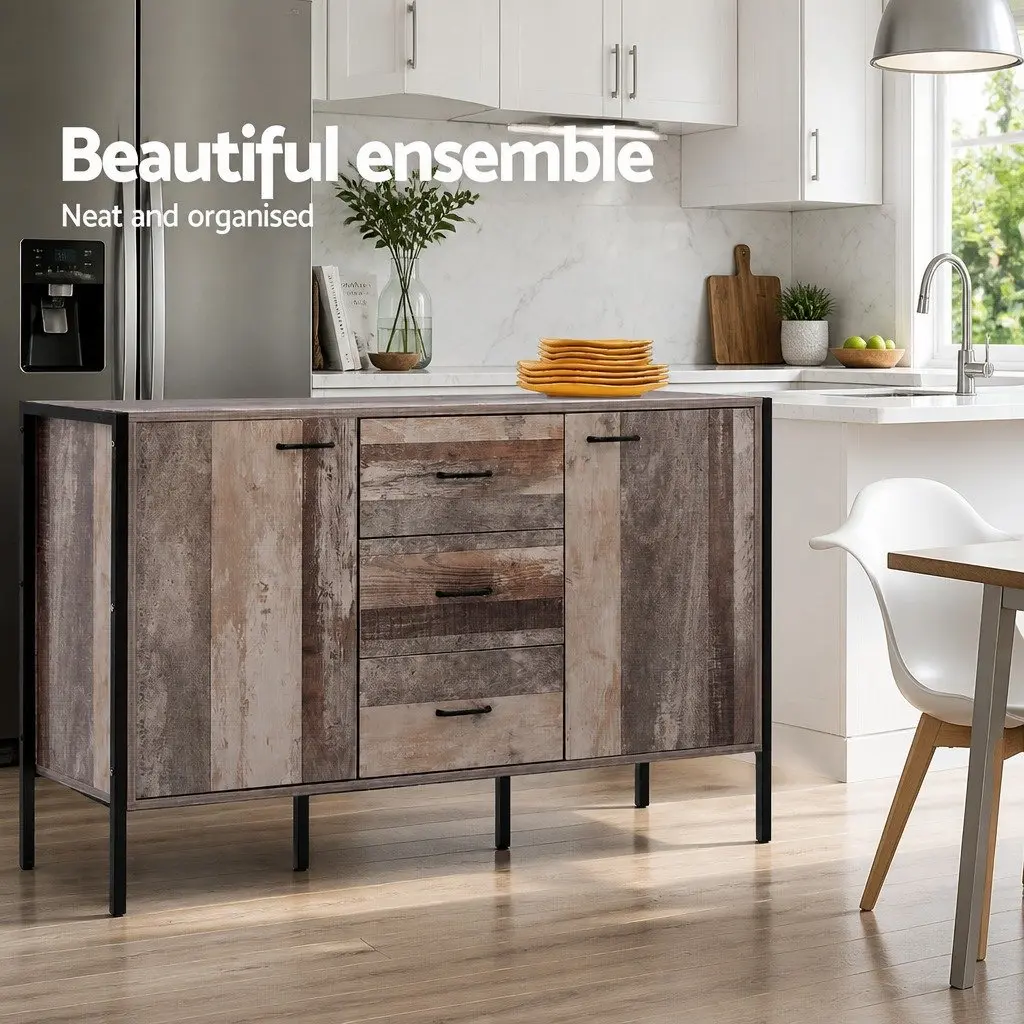 Wooden Sideboard Buffet Cabinet E1 Engineer Wood Dark Grey 123cm W x 39cm D x 79cm H