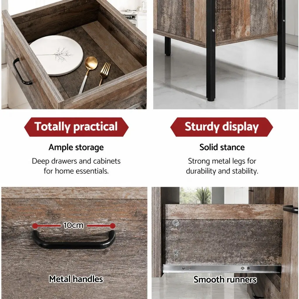 Wooden Sideboard Buffet Cabinet E1 Engineer Wood Dark Grey 123cm W x 39cm D x 79cm H