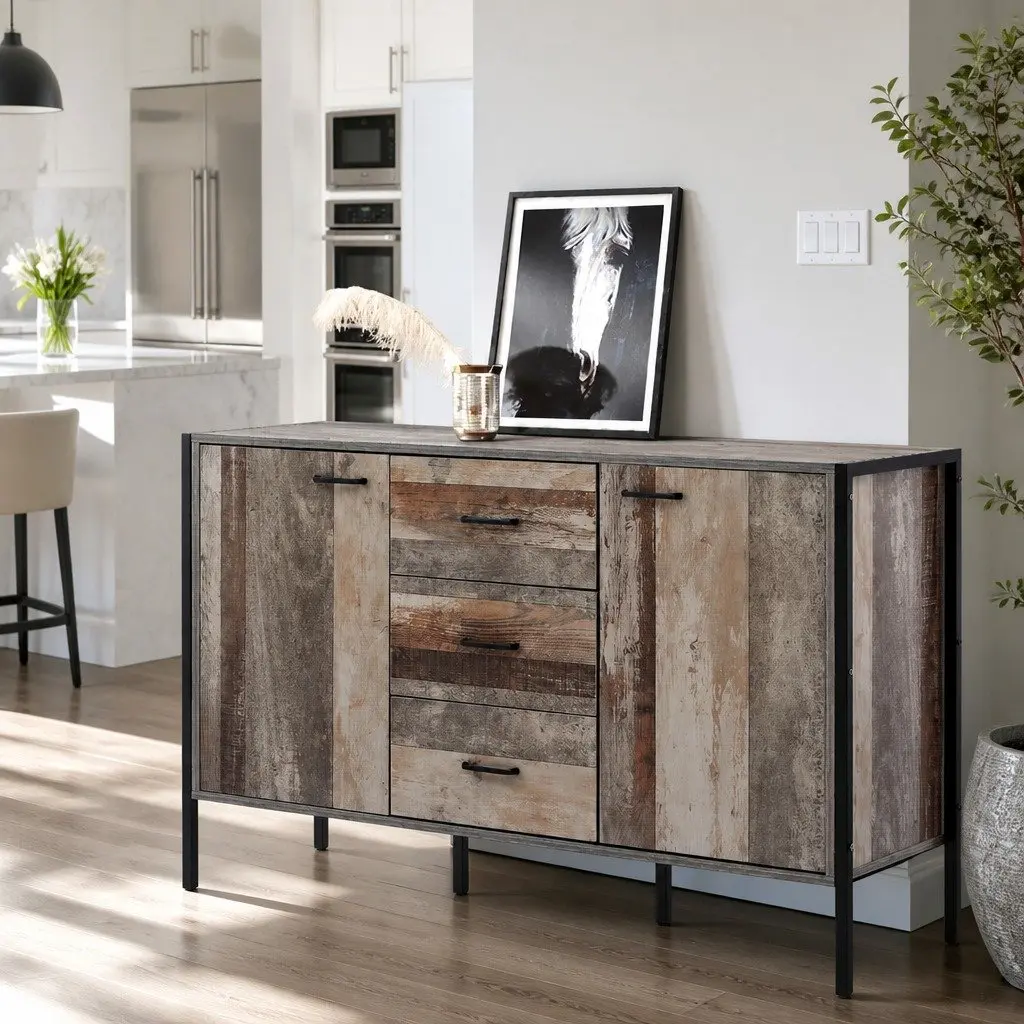 Wooden Sideboard Buffet Cabinet E1 Engineer Wood Dark Grey 123cm W x 39cm D x 79cm H
