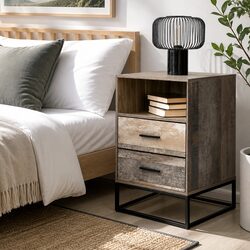 Bedside Table 2 Drawers with Shelf Industrial Design Bedroom Storage Nightstand