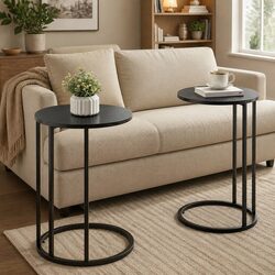 Modern C Shaped End Table Set of 2 in Black