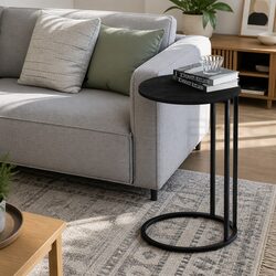 Sturdy Round Black Coffee Table with Industrial Design