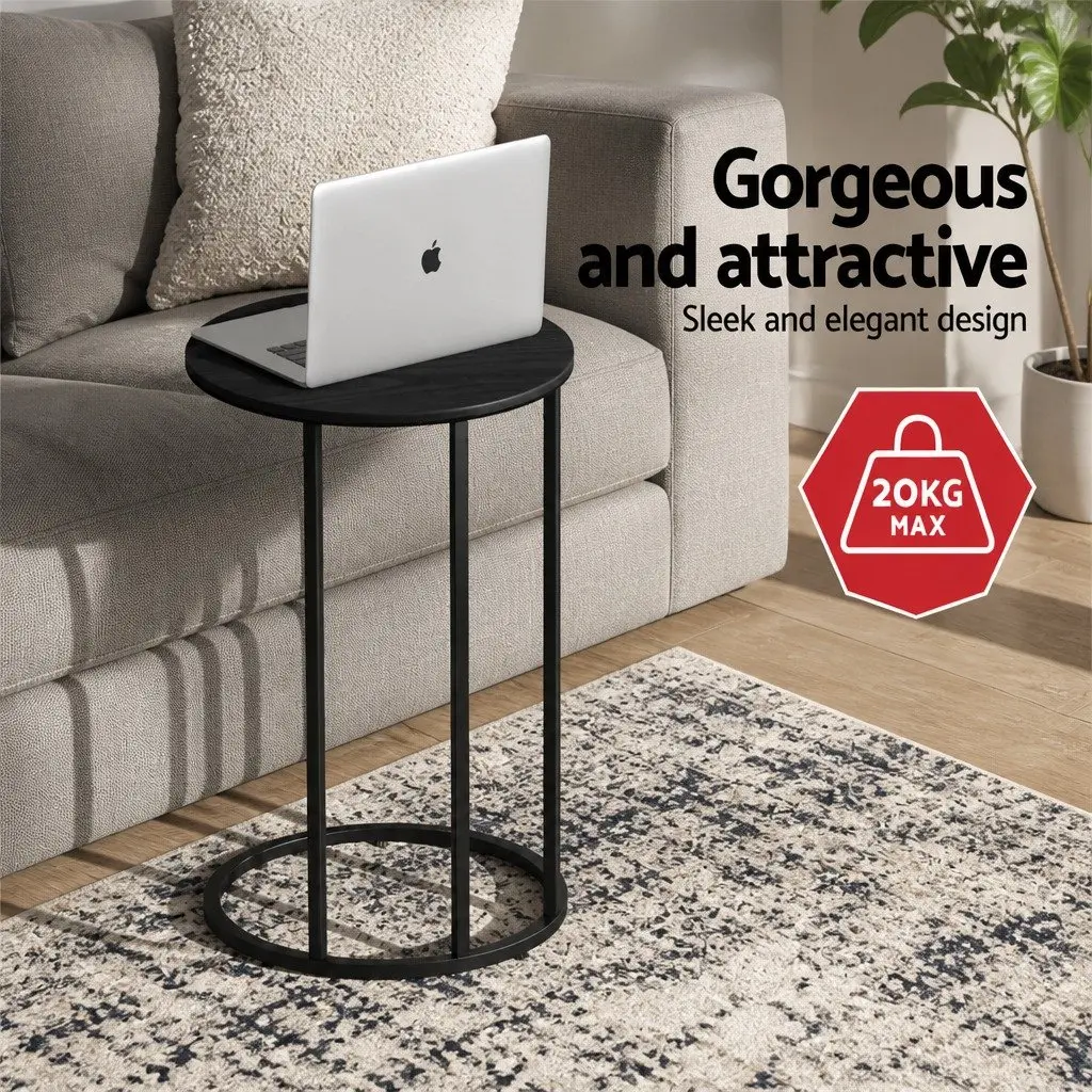 Round Coffee Table Side Table Black Industrial Style C-Shape Design Sturdy