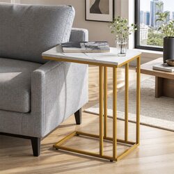 Side Table Coffee Table Marble Effect White Industrial Style Living Room