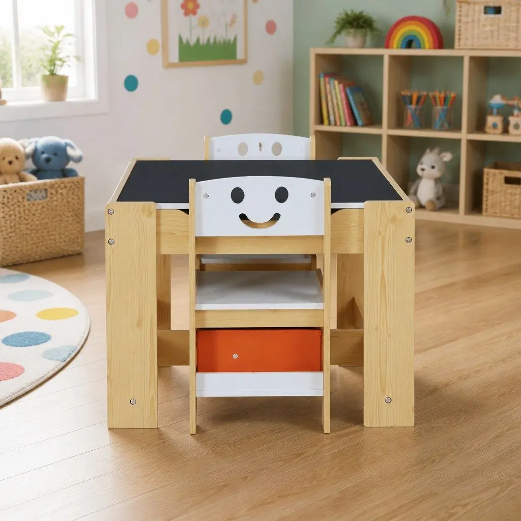Kids Table and Chairs Set with Chalkboard Feature