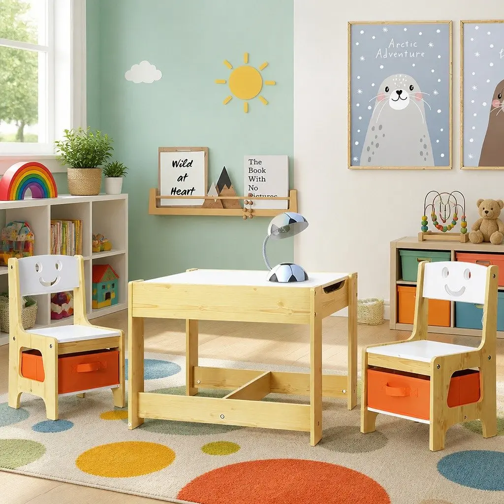 Kids Table and Chairs Set with Chalkboard Feature