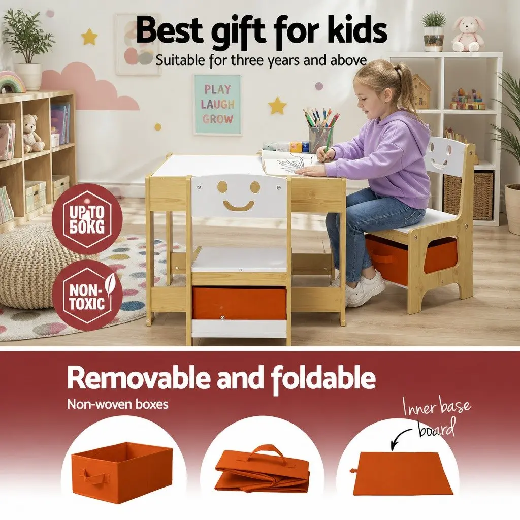 Kids Table and Chairs Set with Chalkboard Feature