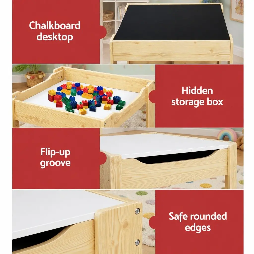 Kids Table and Chairs Set with Chalkboard Feature