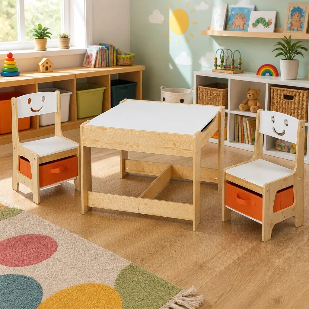 Kids Table and Chairs Set with Chalkboard Feature