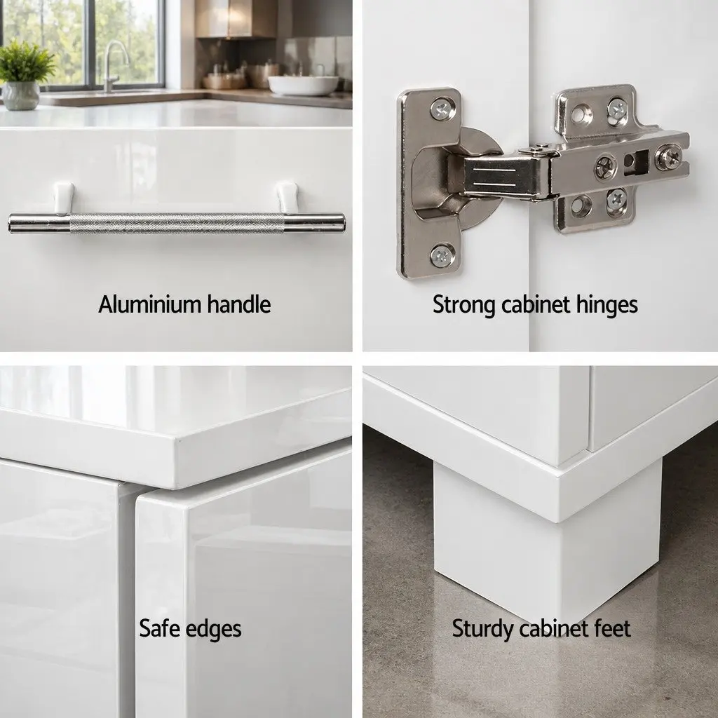 Buffet Sideboard MDF Particle Board 138cm White High Gloss Modern Storage Cabinet with Drawers