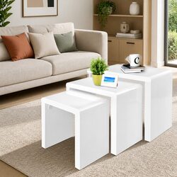 Contemporary Glossy White Nesting Coffee Tables Set of 3