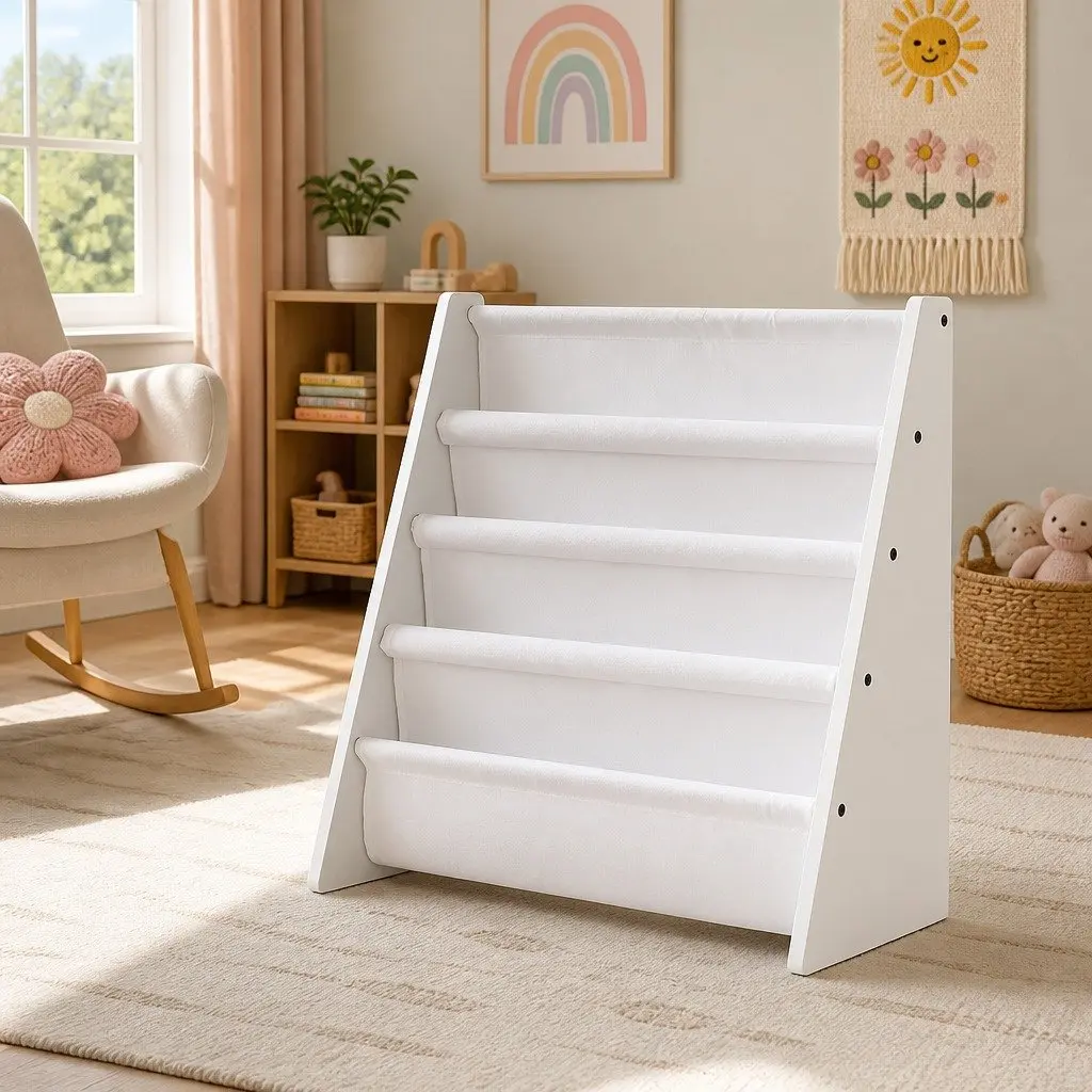 Kids Bookshelf E1 MDF 4 Tier White Organiser Rack Storage