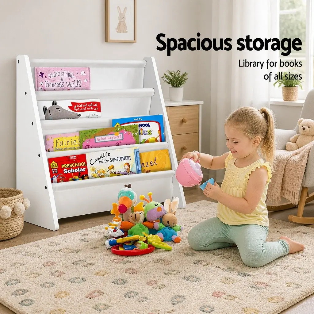 Kids Bookshelf E1 MDF 4 Tier White Organiser Rack Storage