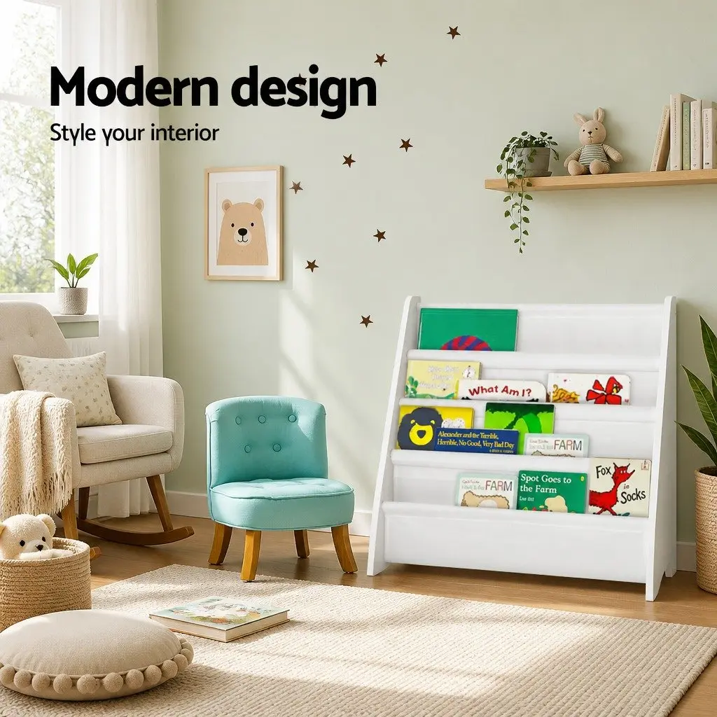 Kids Bookshelf E1 MDF 4 Tier White Organiser Rack Storage