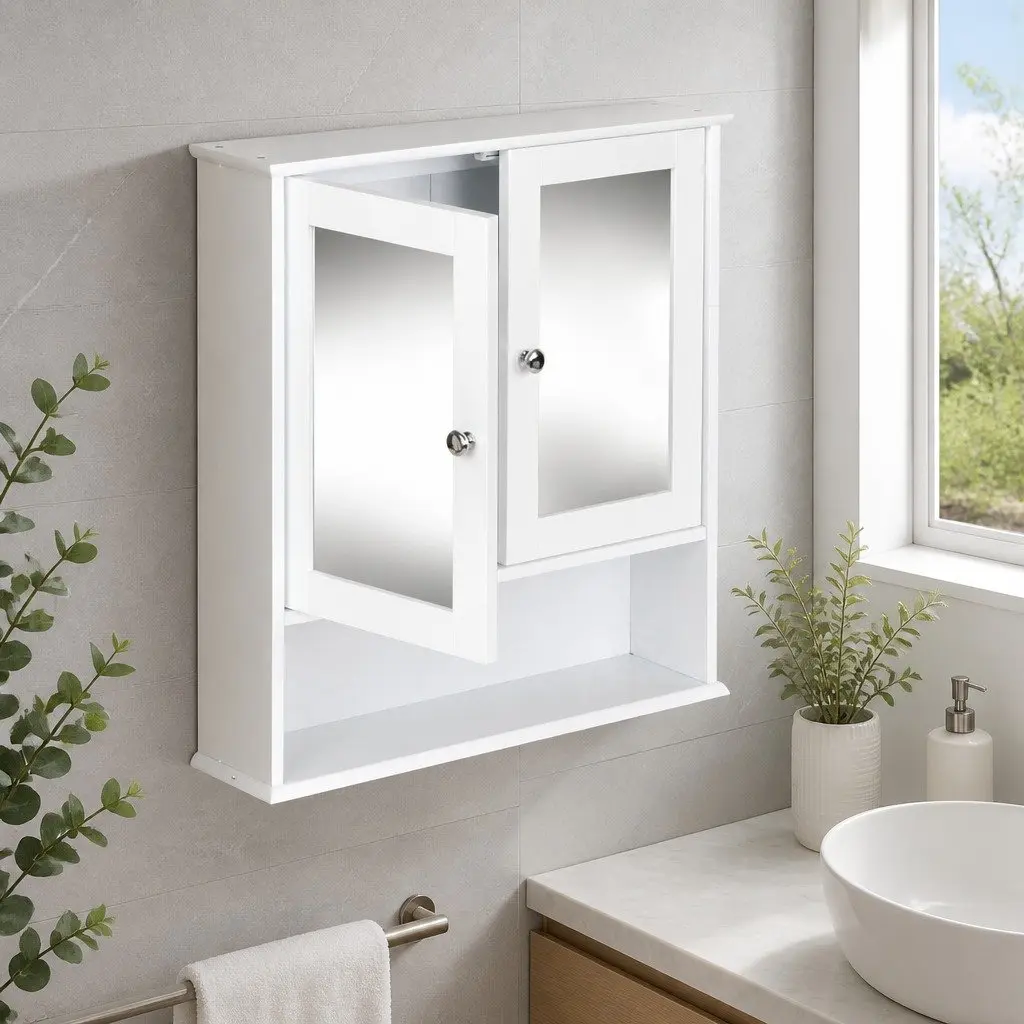 White Tallboy Mirror Cabinet for Storage